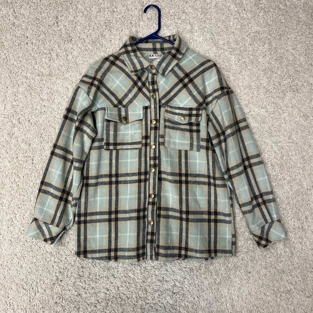 Katydid Flannel‎ Shirt Womens Medium Plaid Long Sleeve Top Classic Layer Shacket